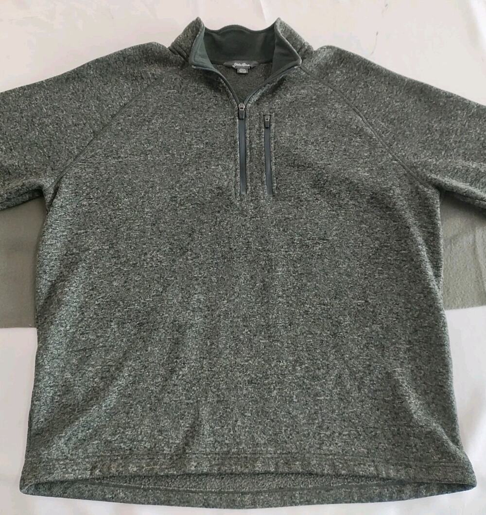 Eddie Bauer 1/4 Zip Pullover Men's XXL Heather Grey Fleece Lined Sweater Shirt